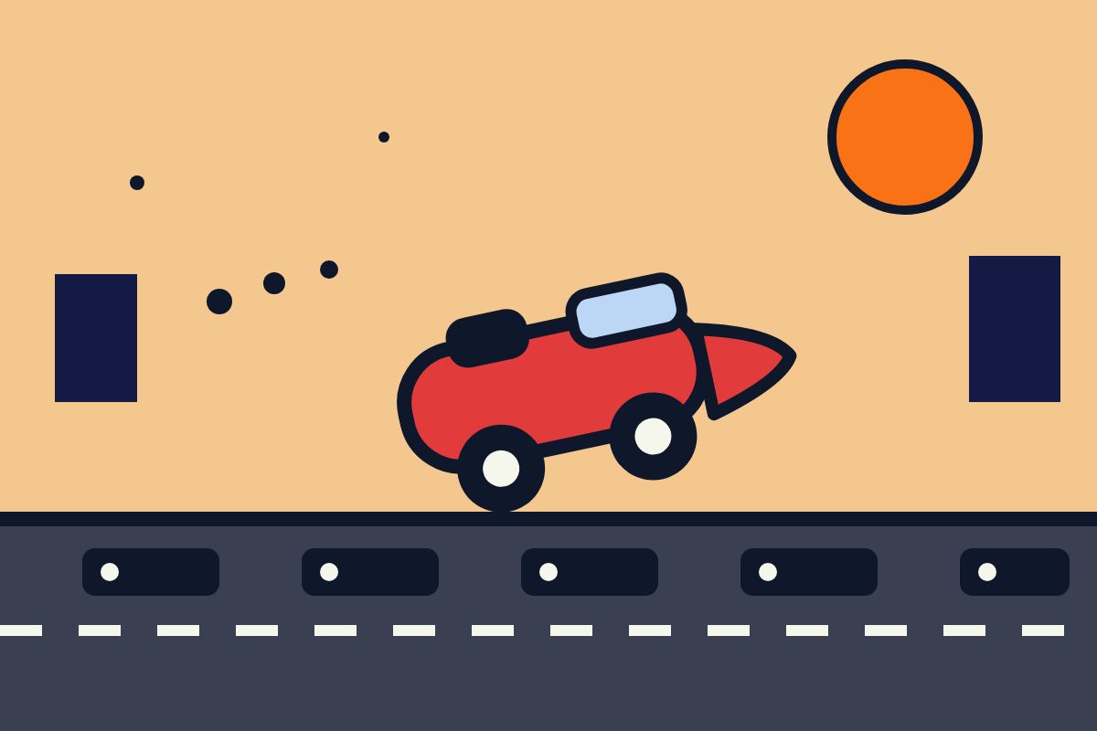 Highway flyover scene art for the flying Tesla Roadster AI video