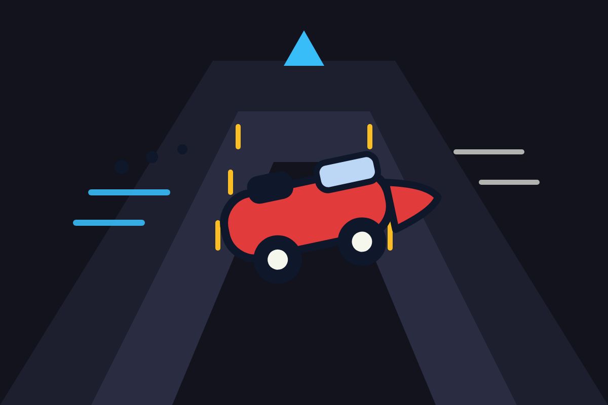 Tunnel breakout scene art for the flying Tesla Roadster AI video
